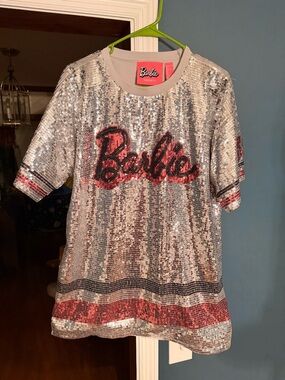 Rare Forever 21 x Barbie Sequin Jersey Shirt Dress - Silver & Pink - Small